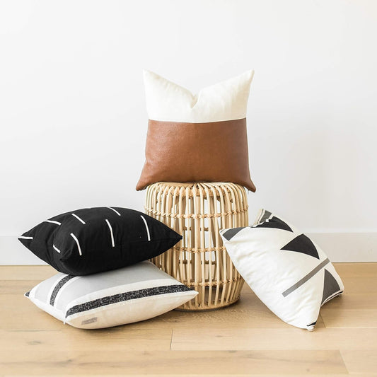  - Modern & Luxurious 18" X 18" Decorative Leather Throw Pillow Covers - Durable Quality & Machine Washable - 100% Polyester Faux Leather, Zulu Design - 4 Pack - LazyComfort