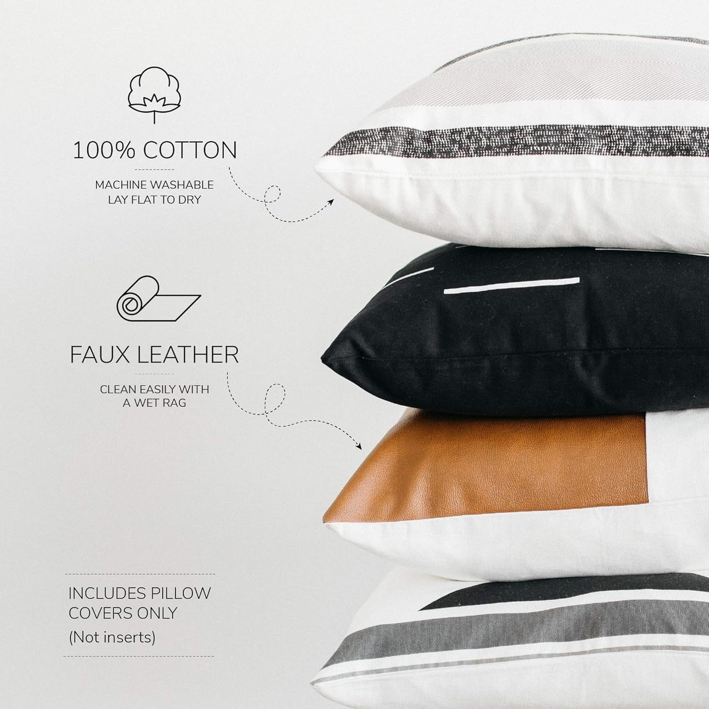  - Modern & Luxurious 18" X 18" Decorative Leather Throw Pillow Covers - Durable Quality & Machine Washable - 100% Polyester Faux Leather, Zulu Design - 4 Pack - LazyComfort