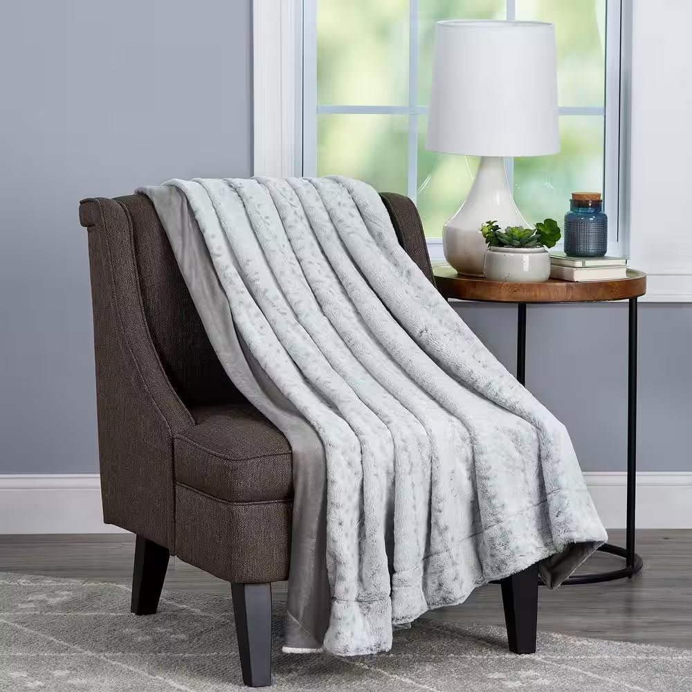 Oversized Faux Fur Cloud Grey Hypoallergenic Throw Blanket - LazyComfort