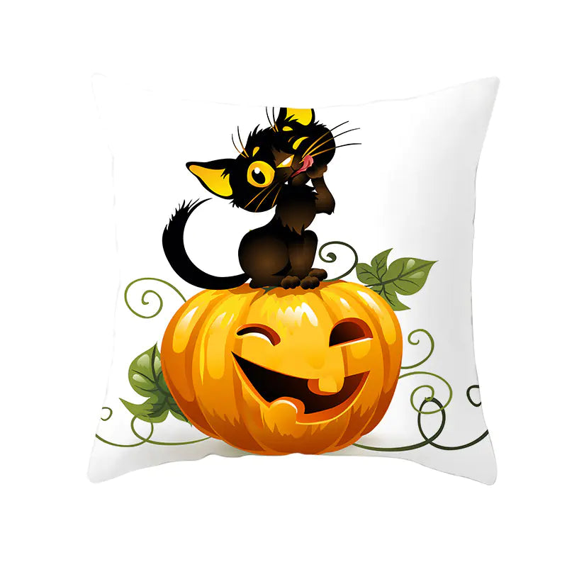 Halloween Pumpkin & Black Cat Office Nap Pillow Cover