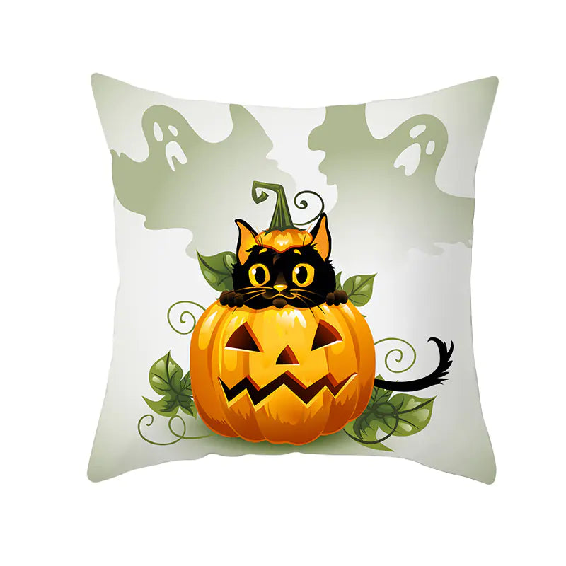 Halloween Pumpkin & Black Cat Office Nap Pillow Cover