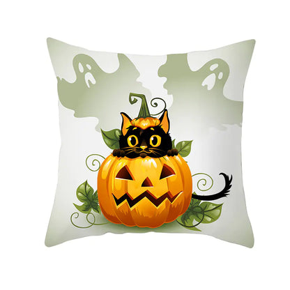 Halloween Pumpkin & Black Cat Office Nap Pillow Cover