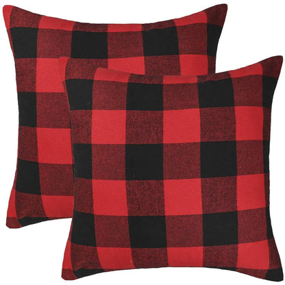 Plaid Poly-Cotton Cushion Cover with Pillow