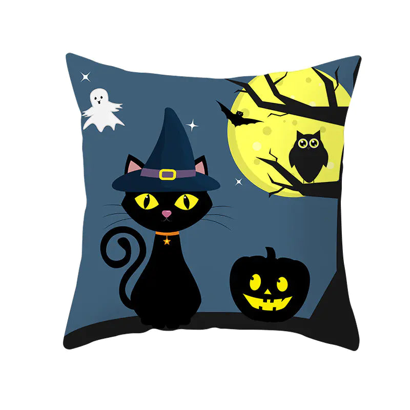 Halloween Pumpkin & Black Cat Office Nap Pillow Cover