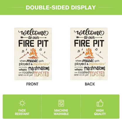 Welcome to Our Fire Pit Camping Garden Flag 12X18 Inch Double Sided Outside, RV Campsite Campfire Holiday Yard Outdoor Decoration - LazyComfort