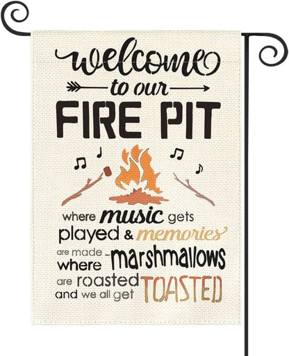 Welcome to Our Fire Pit Camping Garden Flag 12X18 Inch Double Sided Outside, RV Campsite Campfire Holiday Yard Outdoor Decoration - LazyComfort