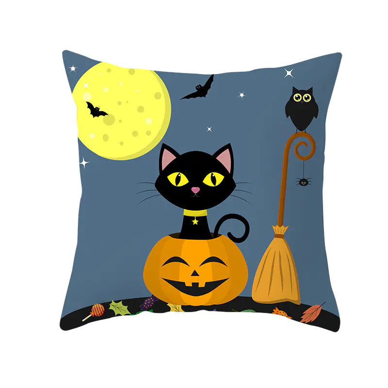 Halloween Pumpkin & Black Cat Office Nap Pillow Cover